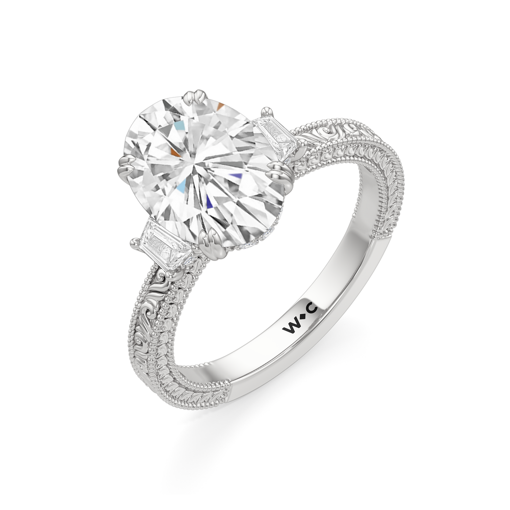 Oval Cut The Seraphine Trapezoid Three Stone Ring with Lab Grown Diamond in 14KT Platinum view 6
