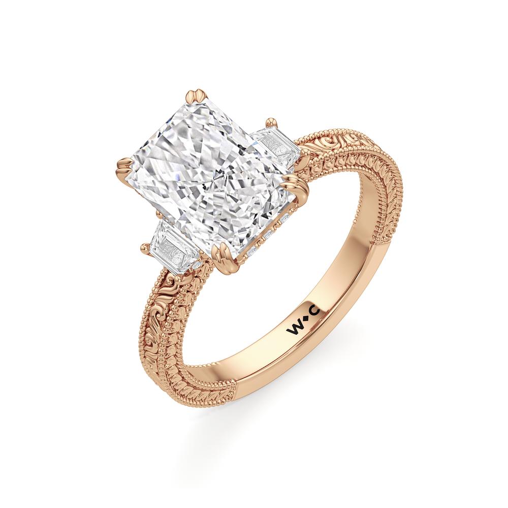 Radiant Cut The Seraphine Trapezoid Three Stone Ring with Lab Grown Diamond in 14KT Rose Gold view 6
