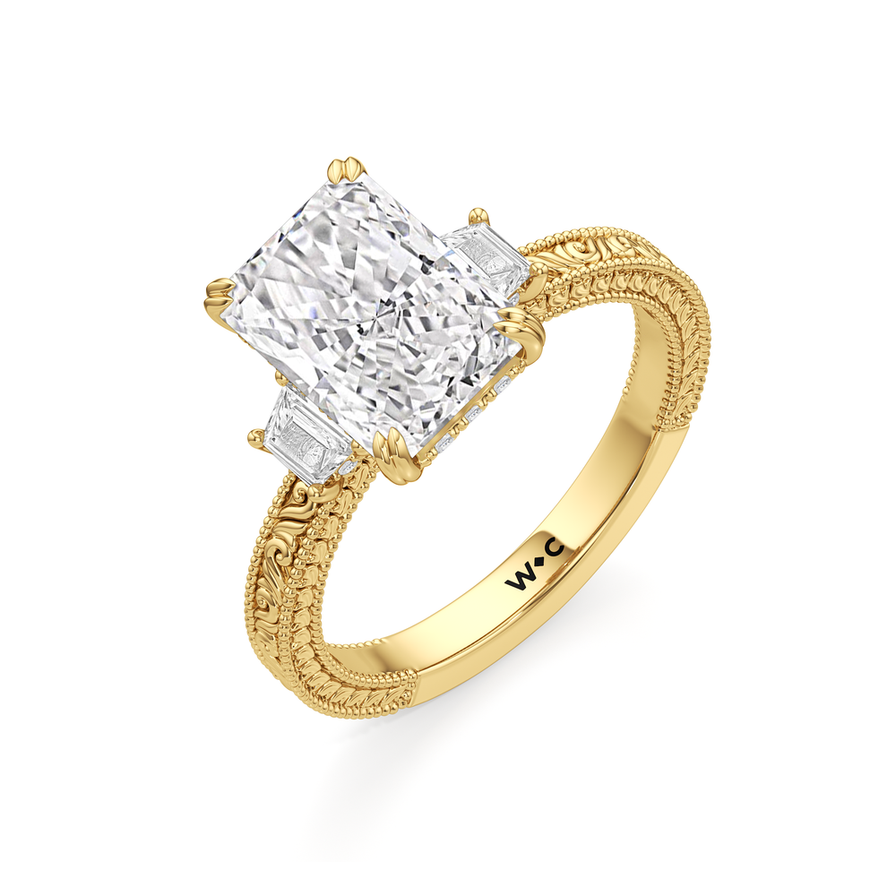 Radiant Cut The Seraphine Trapezoid Three Stone Ring with Lab Grown Diamond in 14KT Yellow Gold view 6
