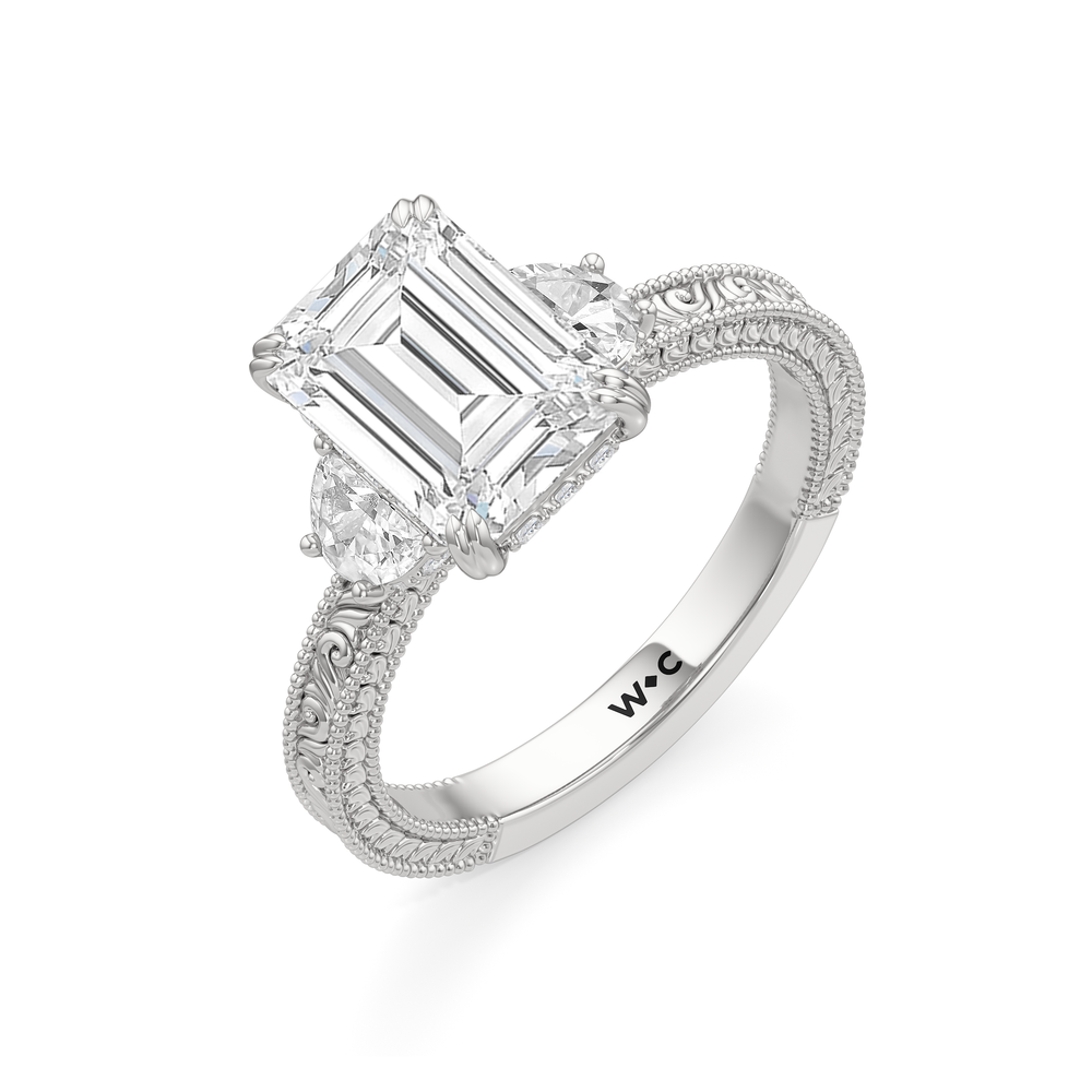 Emerald Cut The Seraphine Half Moon Three Stone Ring with Lab Grown Diamond in 14KT Platinum view 6
