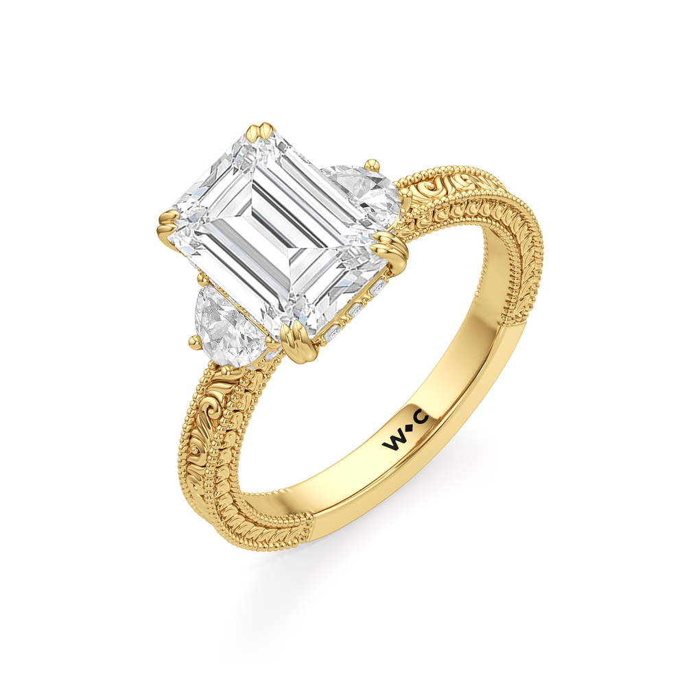 Emerald Cut The Seraphine Half Moon Three Stone Ring with Lab Grown Diamond in 14KT Yellow Gold view 6
