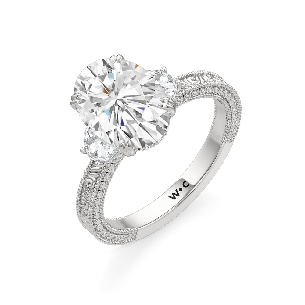 Oval Cut The Seraphine Half Moon Three Stone Ring with Lab Grown Diamond in 14KT Platinum view 6
