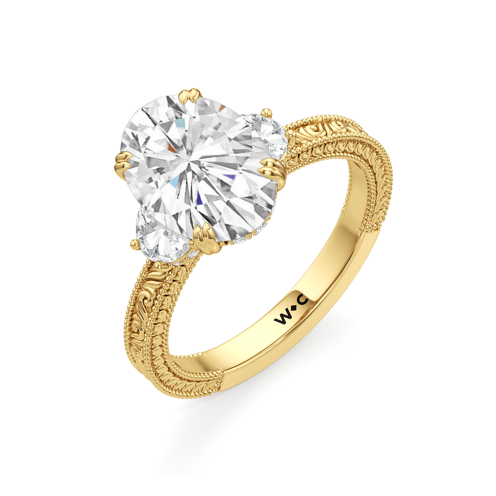 Oval Cut The Seraphine Half Moon Three Stone Ring with Lab Grown Diamond in 14KT Yellow Gold view 6
