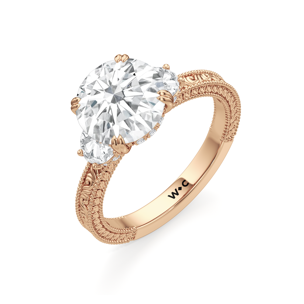 Round Cut The Seraphine Half Moon Three Stone Ring with Lab Grown Diamond in 14KT Rose Gold view 6
