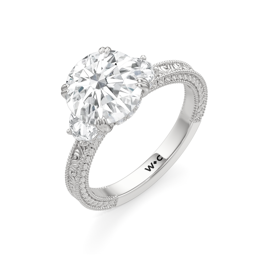 Round Cut The Seraphine Half Moon Three Stone Ring with Lab Grown Diamond in 14KT Platinum view 6
