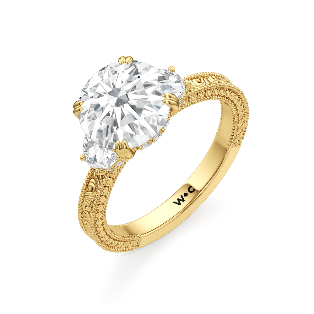 Round Cut The Seraphine Half Moon Three Stone Ring with Lab Grown Diamond in 14KT Yellow Gold view 6
