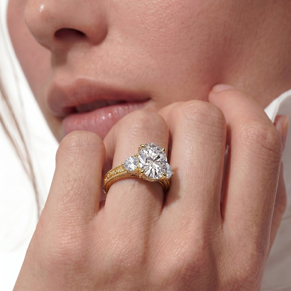 Oval Cut The Seraphine Half Moon Three Stone Ring with Lab Grown Diamond in 14KT Platinum view 3
