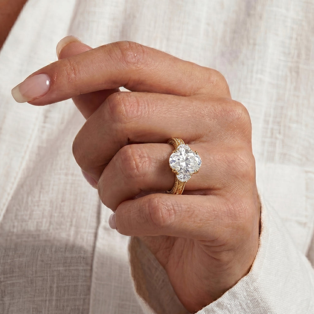 Round Cut The Seraphine Half Moon Three Stone Ring with Lab Grown Diamond in 14KT Platinum view 4
