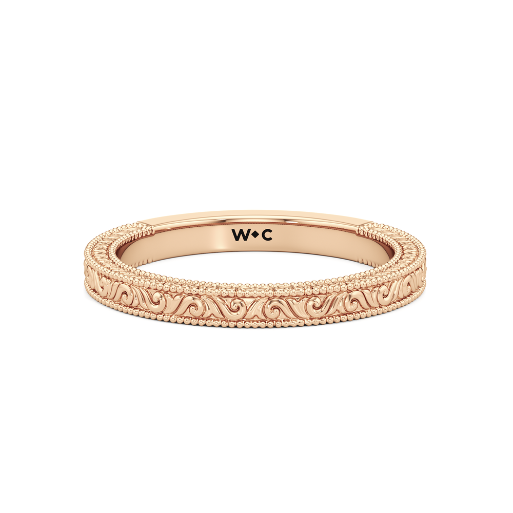 The Seraphine Trapezoid Three Stone Wedding Band with 18KT Rose Gold Cut Diamond in 14KT Rose Gold view 1
