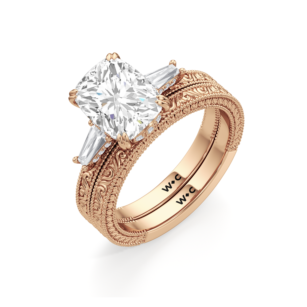 Elongated Cushion Cut The Seraphine Baguette Three Stone Ring with Lab Grown Diamond in 14KT Rose Gold view 7
