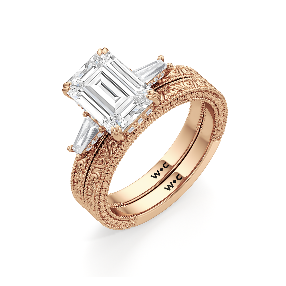 The Seraphine Baguette Three Stone Wedding Band with 18KT Rose Gold Cut Diamond in 14KT Rose Gold view 8
