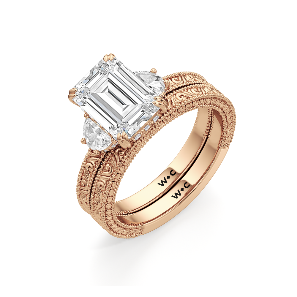 The Seraphine Half Moon Three Stone Wedding Band with 18KT Rose Gold Cut Diamond in 14KT Rose Gold view 7
