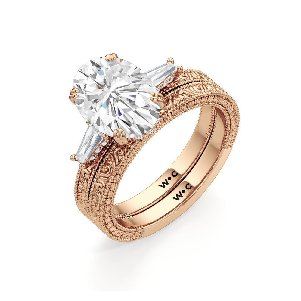 Oval Cut The Seraphine Baguette Three Stone Ring with Lab Grown Diamond in 14KT Rose Gold view 7
