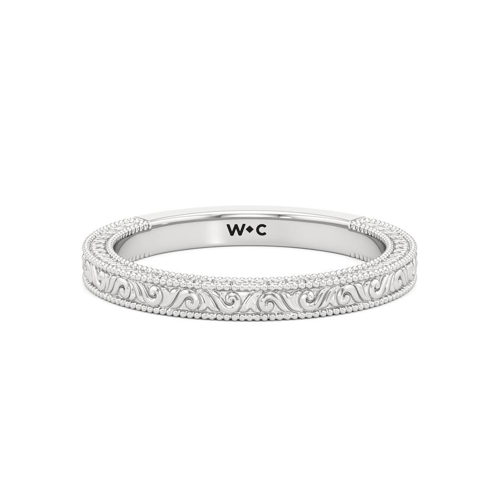 The Seraphine Half Moon Three Stone Wedding Band with Platinum Cut Diamond in 14KT Platinum view 1
