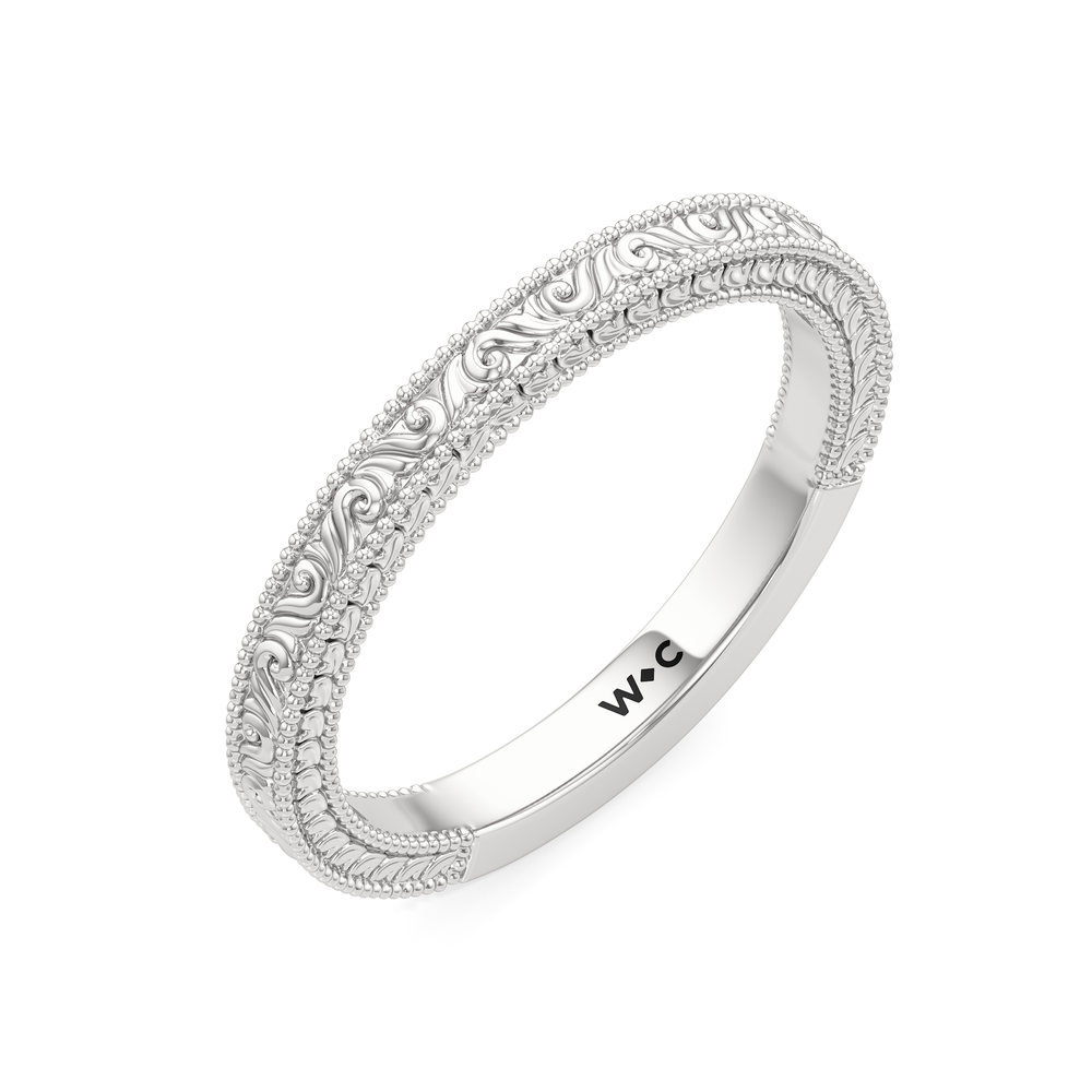 The Seraphine Half Moon Three Stone Wedding Band with Platinum Cut Diamond in 14KT Platinum view 6
