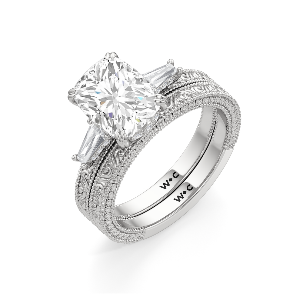 Elongated Cushion Cut The Seraphine Baguette Three Stone Ring with Lab Grown Diamond in 14KT Platinum view 7
