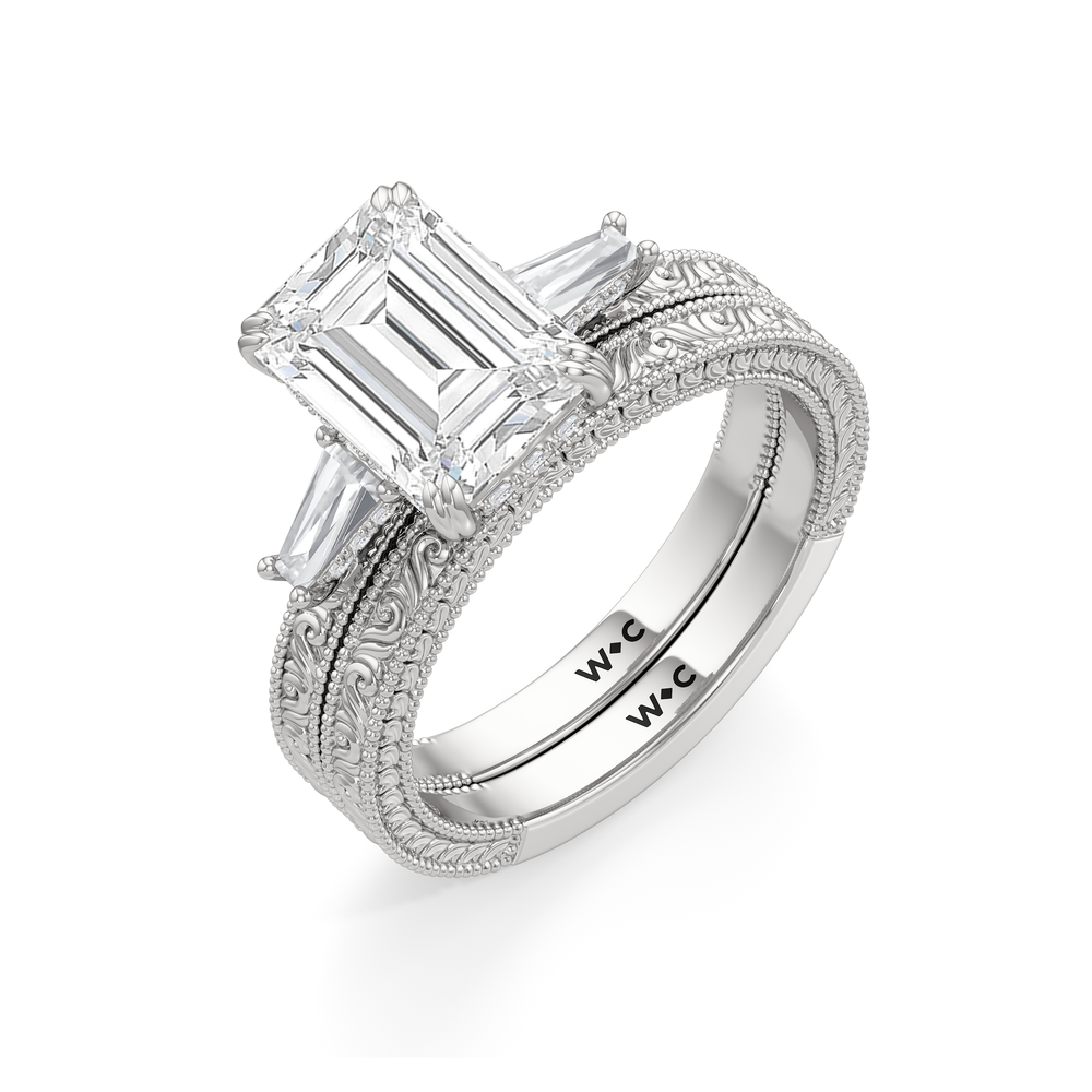 The Seraphine Baguette Three Stone Wedding Band with Platinum Cut Diamond in 14KT Platinum view 8
