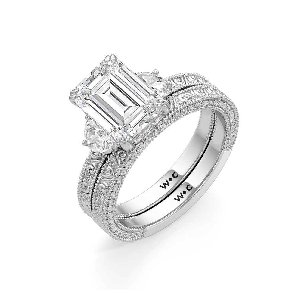 The Seraphine Half Moon Three Stone Wedding Band with Platinum Cut Diamond in 14KT Platinum view 7
