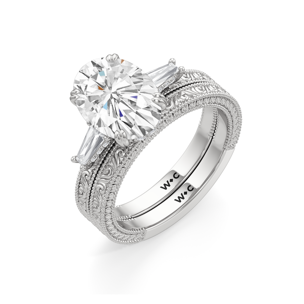 Oval Cut The Seraphine Baguette Three Stone Ring with Lab Grown Diamond in 14KT Platinum view 7
