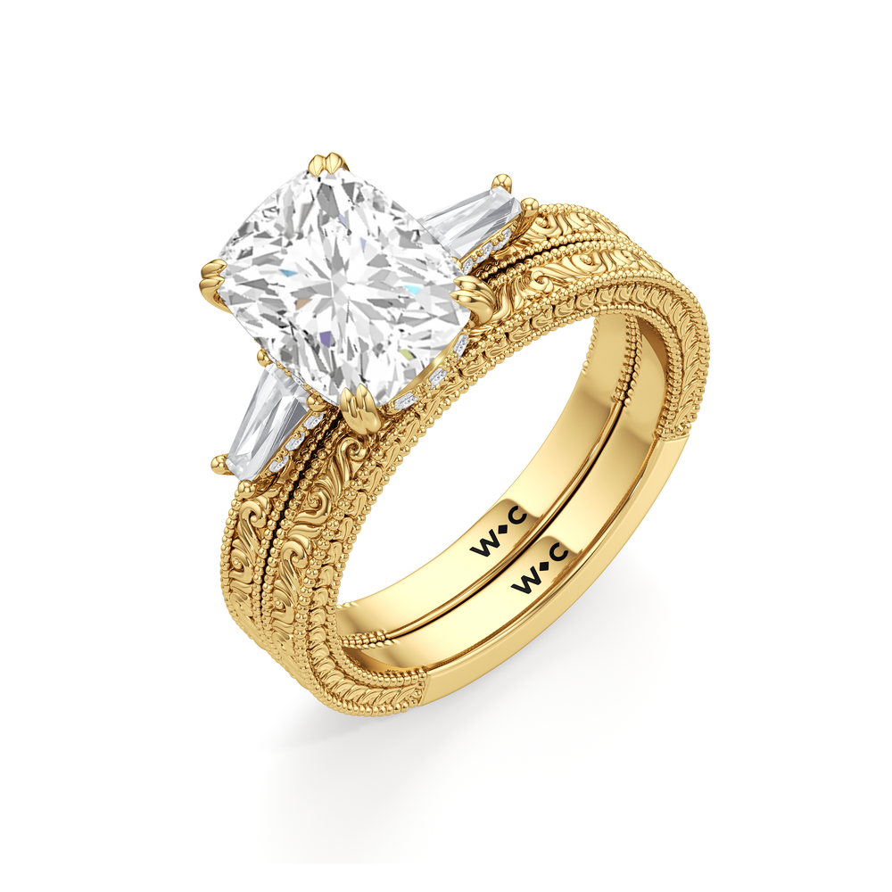 Elongated Cushion Cut The Seraphine Baguette Three Stone Ring with Lab Grown Diamond in 14KT Yellow Gold view 7
