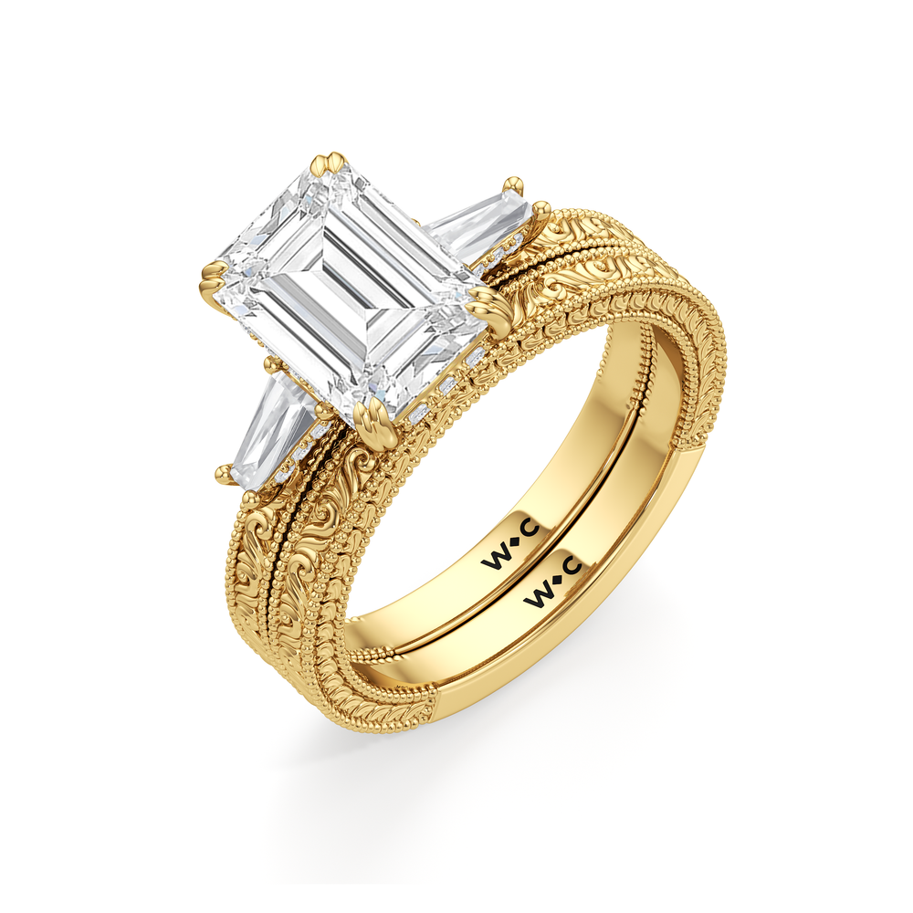 The Seraphine Baguette Three Stone Wedding Band with 18KT Yellow Gold Cut Diamond in 14KT Yellow Gold view 8
