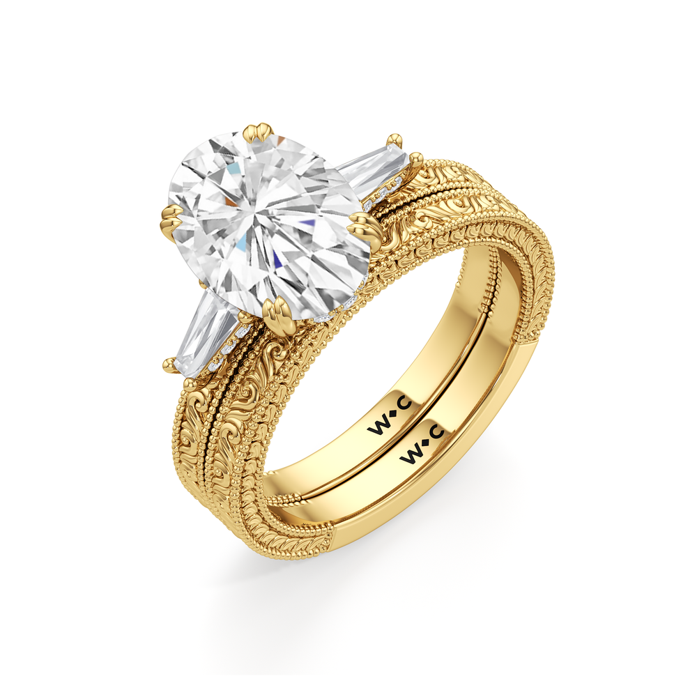 Oval Cut The Seraphine Baguette Three Stone Ring with Lab Grown Diamond in 14KT Yellow Gold view 7
