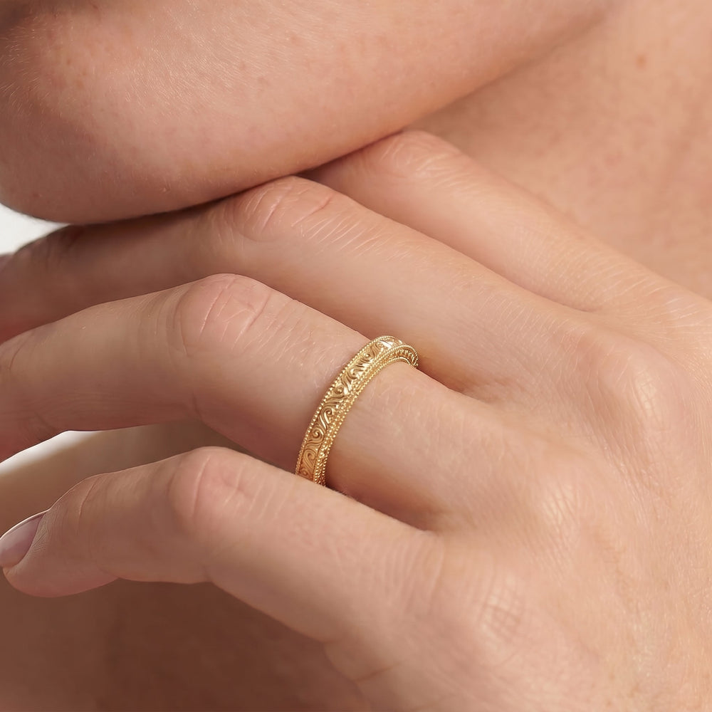 The Seraphine Trapezoid Three Stone Wedding Band with 18KT Rose Gold Cut Diamond in 14KT Rose Gold view 3
