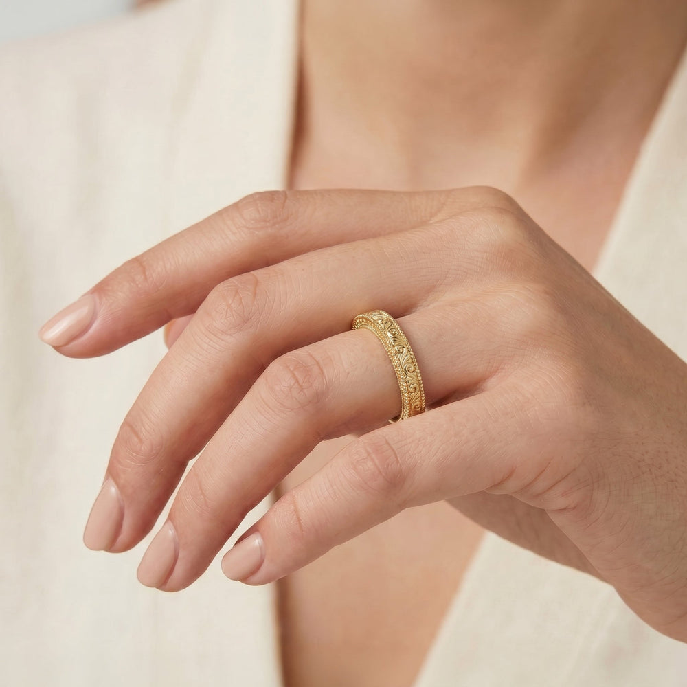 The Seraphine Trapezoid Three Stone Wedding Band with 18KT Rose Gold Cut Diamond in 14KT Rose Gold view 4
