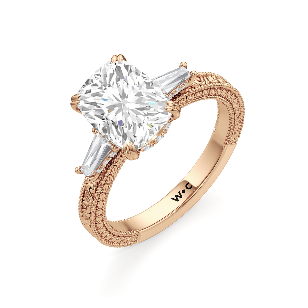 Elongated Cushion Cut The Seraphine Baguette Three Stone Ring with Lab Grown Diamond in 14KT Rose Gold view 6
