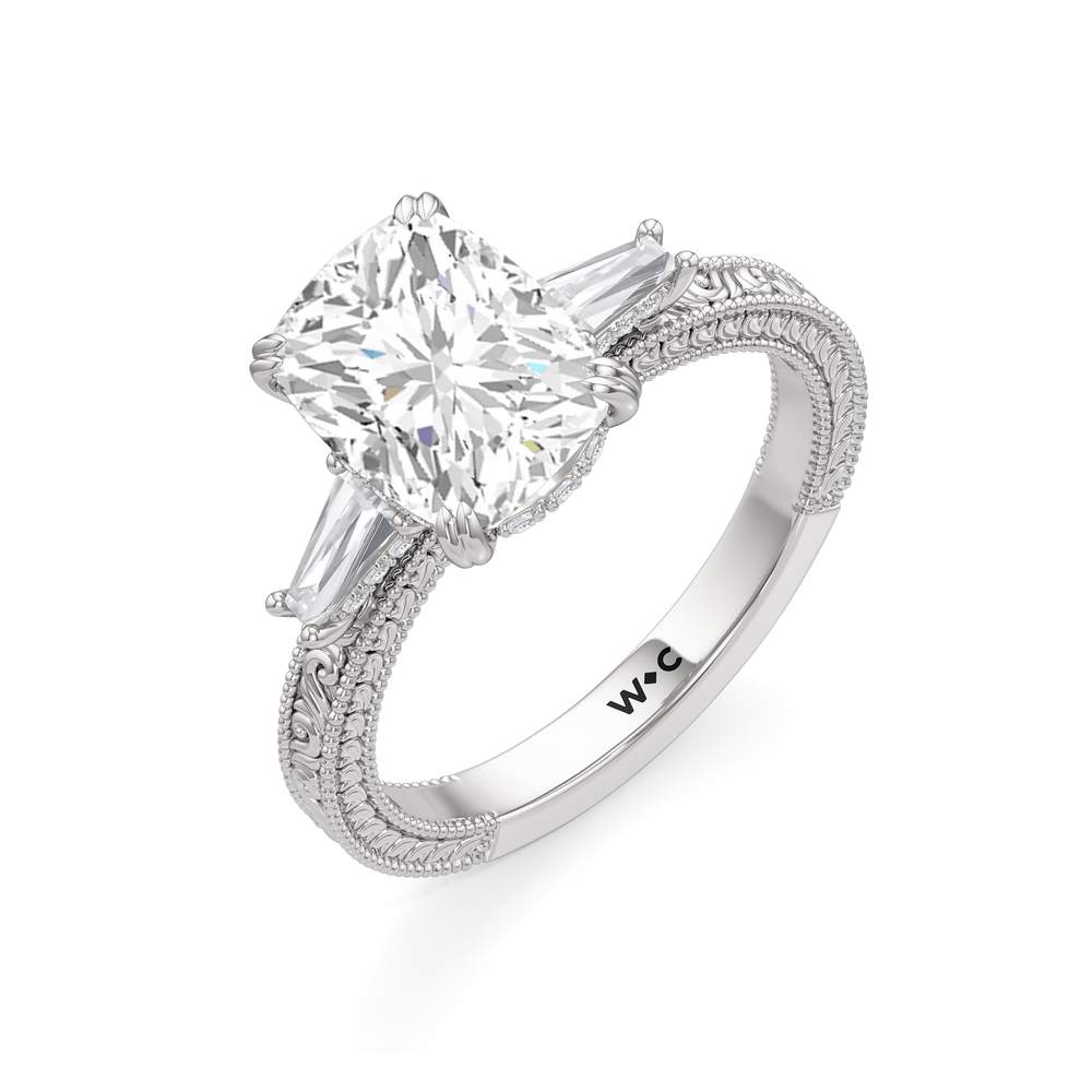 Elongated Cushion Cut The Seraphine Baguette Three Stone Ring with Lab Grown Diamond in 14KT Platinum view 6
