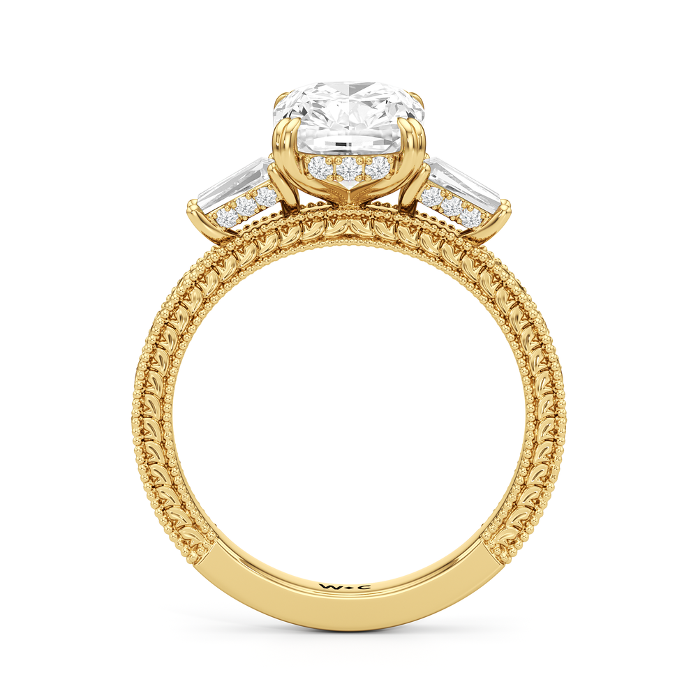 Elongated Cushion Cut The Seraphine Baguette Three Stone Ring with Lab Grown Diamond in 14KT Yellow Gold view 5
