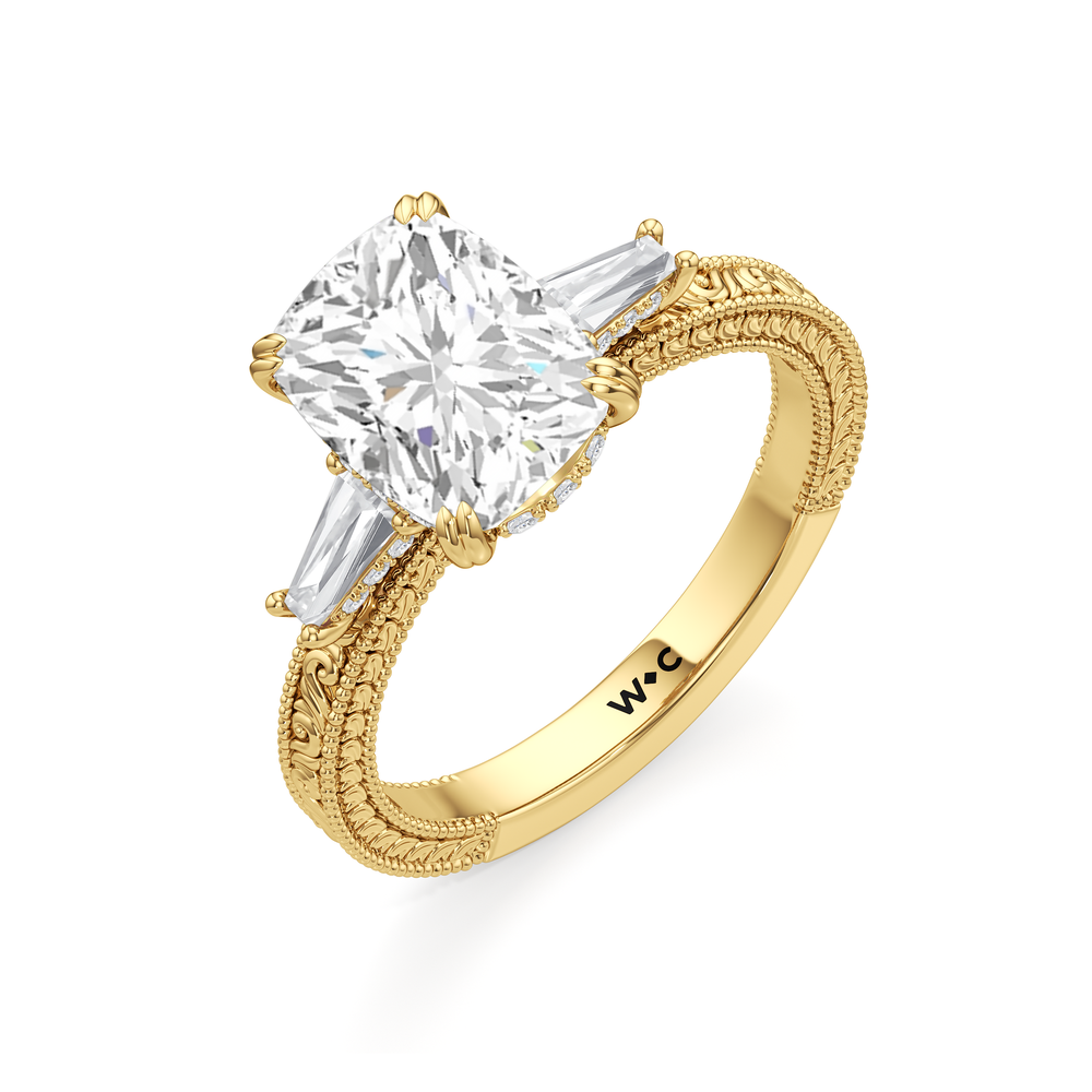 Elongated Cushion Cut The Seraphine Baguette Three Stone Ring with Lab Grown Diamond in 14KT Yellow Gold view 6
