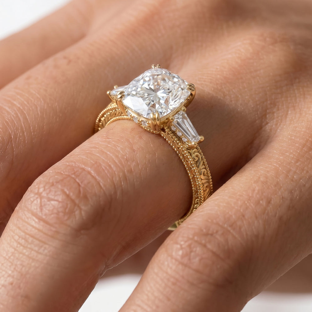 Oval Cut The Seraphine Baguette Three Stone Ring with Lab Grown Diamond in 14KT Platinum view 3
