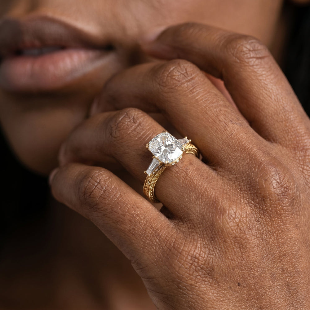 Elongated Cushion Cut The Seraphine Baguette Three Stone Ring with Lab Grown Diamond in 14KT Platinum view 4
