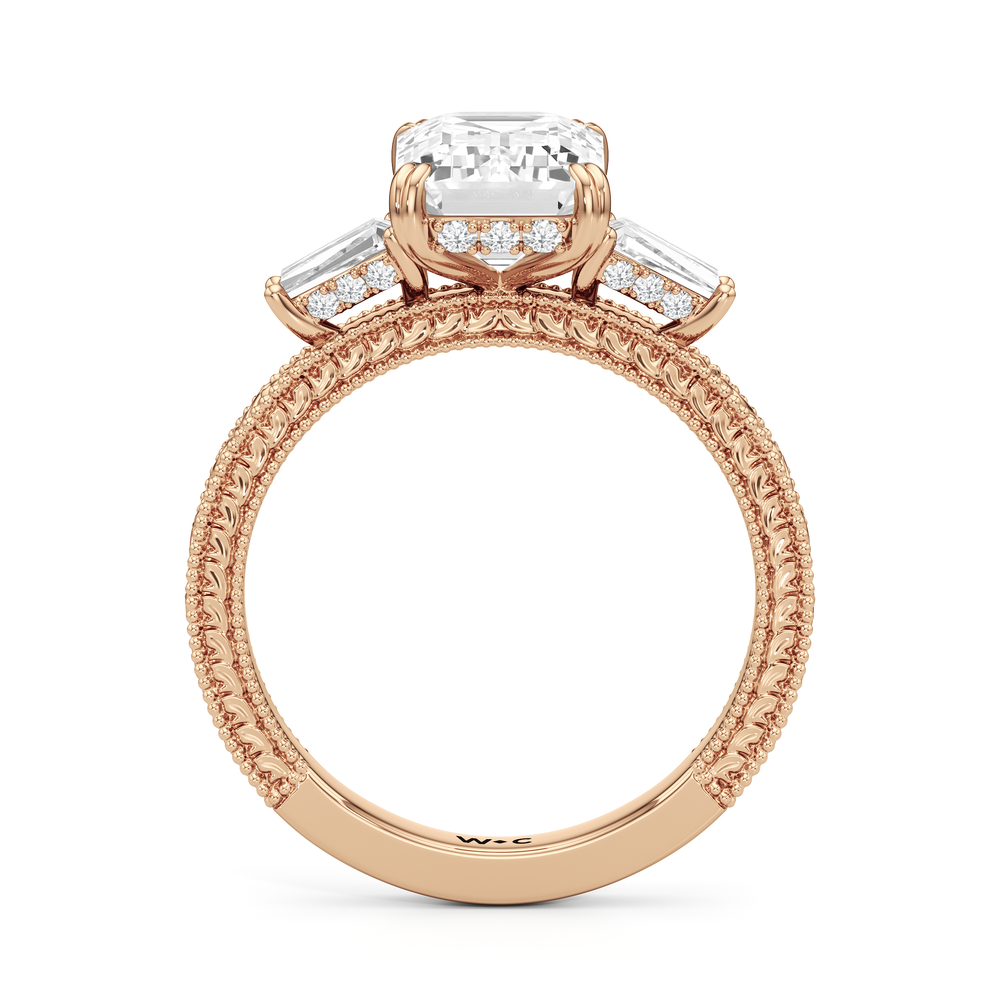 Emerald Cut The Seraphine Baguette Three Stone Ring with Lab Grown Diamond in 14KT Rose Gold view 5
