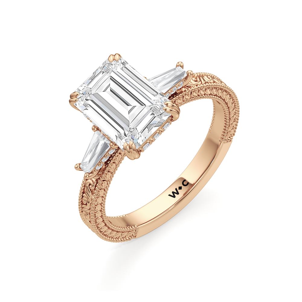 Emerald Cut The Seraphine Baguette Three Stone Ring with Lab Grown Diamond in 14KT Rose Gold view 6
