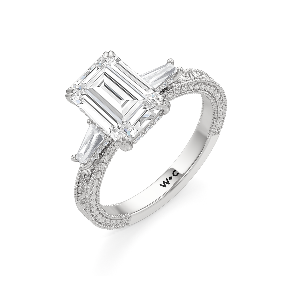 Emerald Cut The Seraphine Baguette Three Stone Ring with Lab Grown Diamond in 14KT Platinum view 6
