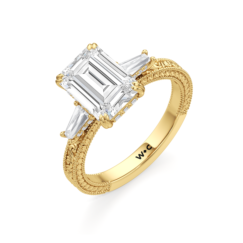 Emerald Cut The Seraphine Baguette Three Stone Ring with Lab Grown Diamond in 14KT Yellow Gold view 6
