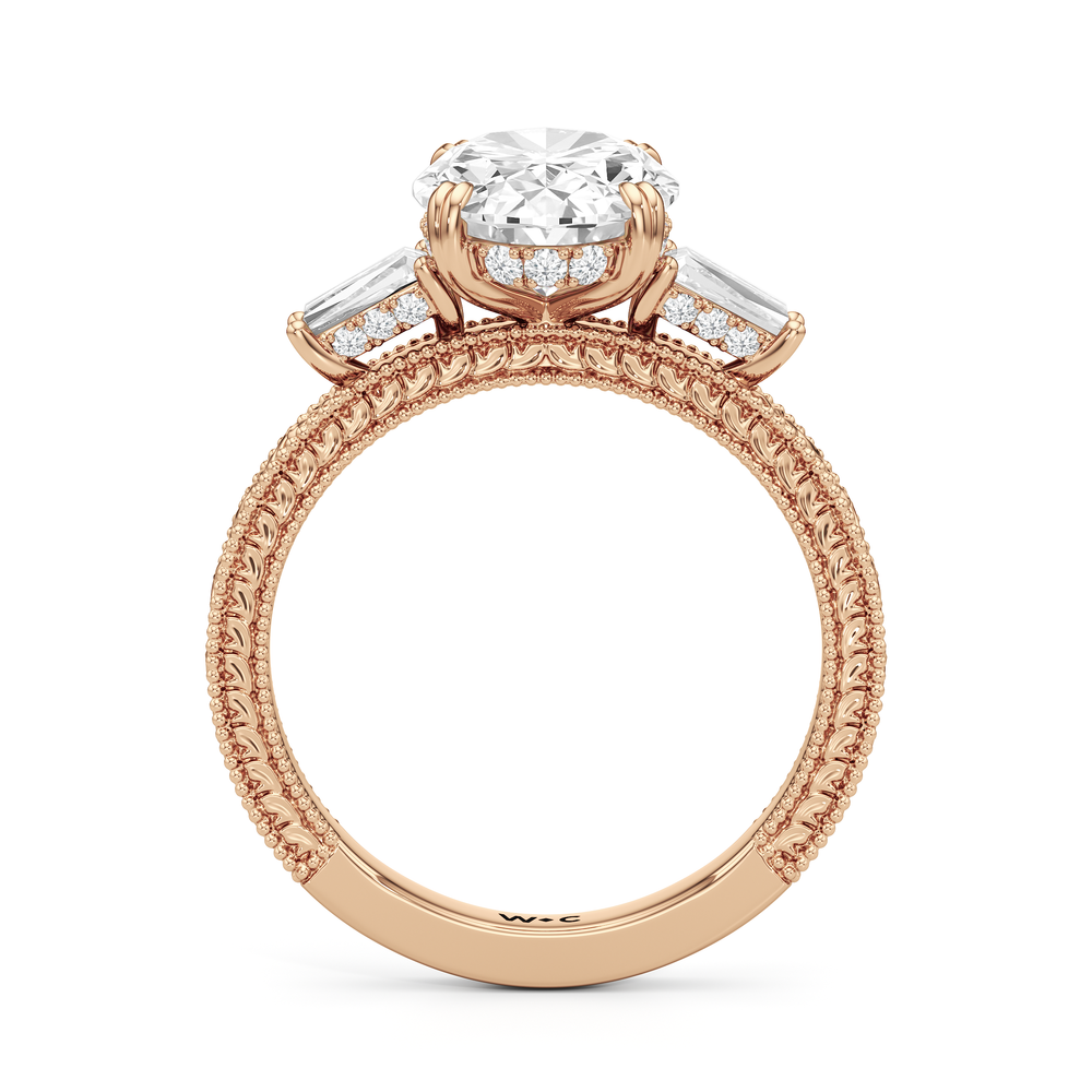Oval Cut The Seraphine Baguette Three Stone Ring with Lab Grown Diamond in 14KT Rose Gold view 5
