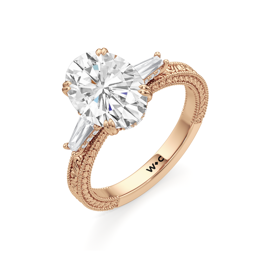 Oval Cut The Seraphine Baguette Three Stone Ring with Lab Grown Diamond in 14KT Rose Gold view 6
