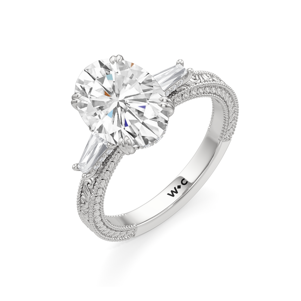 Oval Cut The Seraphine Baguette Three Stone Ring with Lab Grown Diamond in 14KT Platinum view 6
