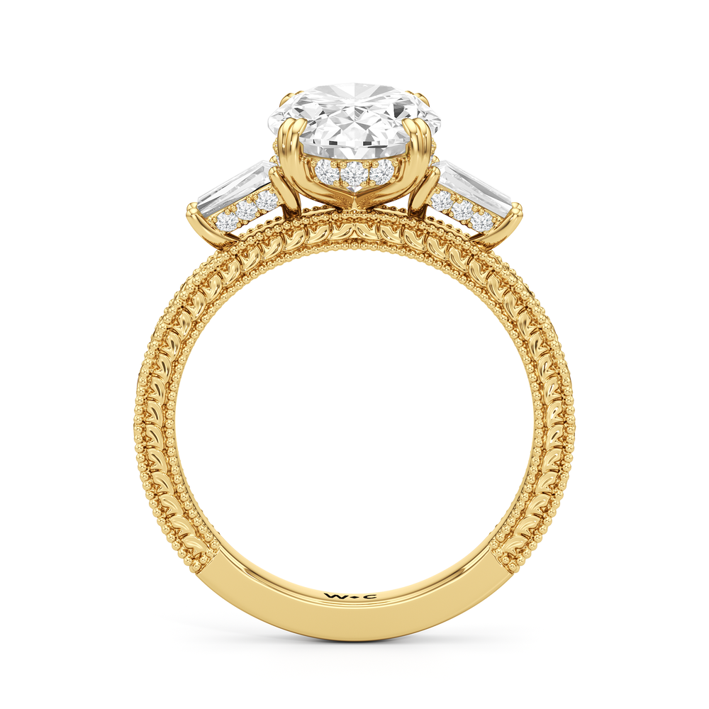 Oval Cut The Seraphine Baguette Three Stone Ring with Lab Grown Diamond in 14KT Yellow Gold view 5
