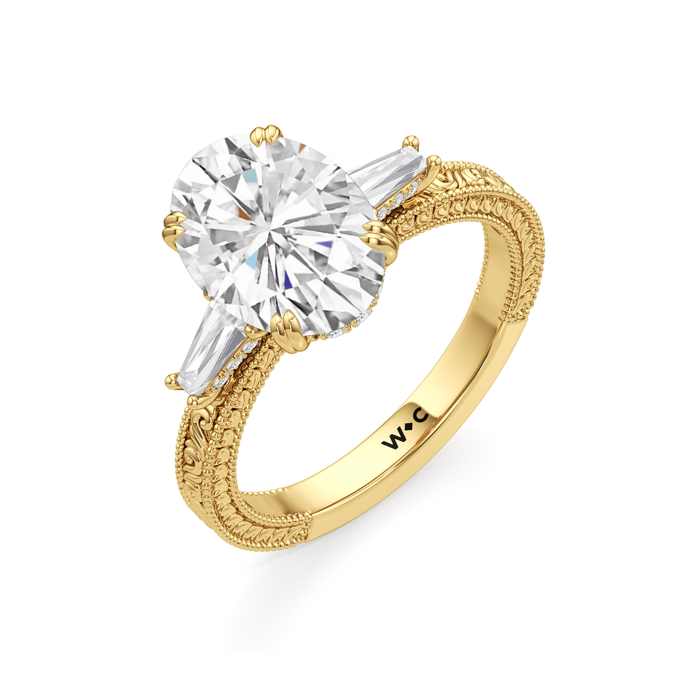 Oval Cut The Seraphine Baguette Three Stone Ring with Lab Grown Diamond in 14KT Yellow Gold view 6
