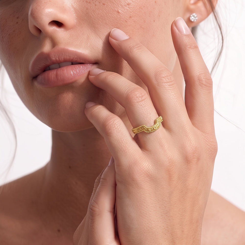 The Seraphine Heart Low-Profile Wedding Band with 18KT Yellow Gold Cut Diamond in 14KT Yellow Gold view 3
