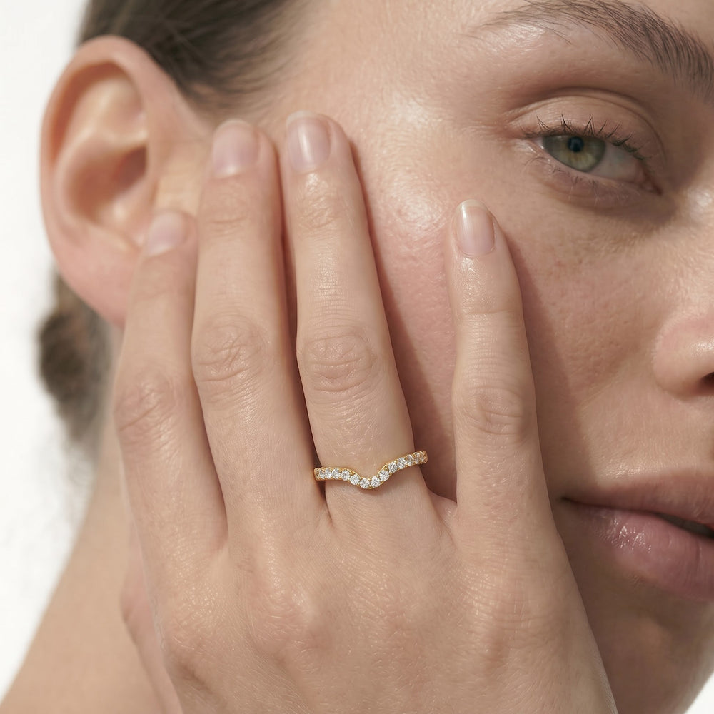 The Plume Diamond Wedding Band with Platinum Cut Diamond in 14KT Platinum view 2
