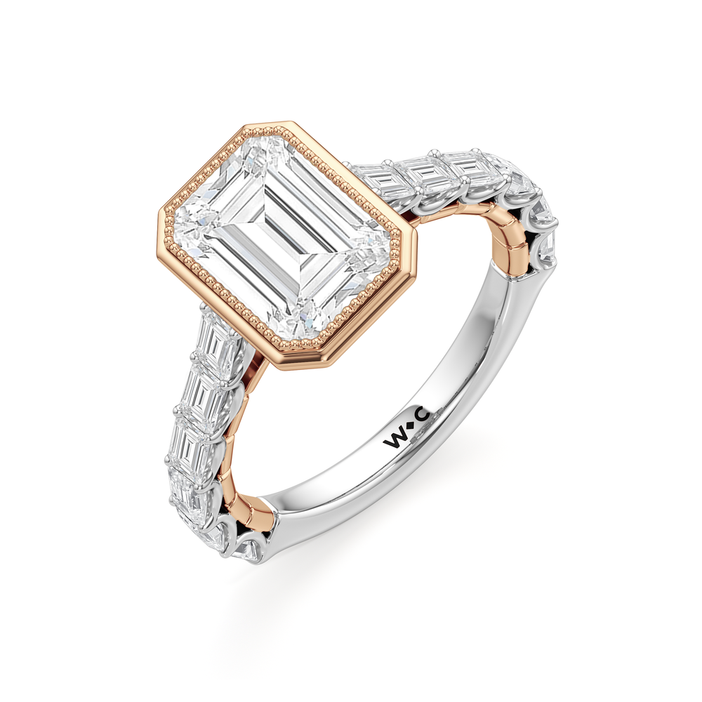 Emerald Cut The Ribbon Ring with Lab Grown Diamond in 14KT White & Rose Gold view 6
