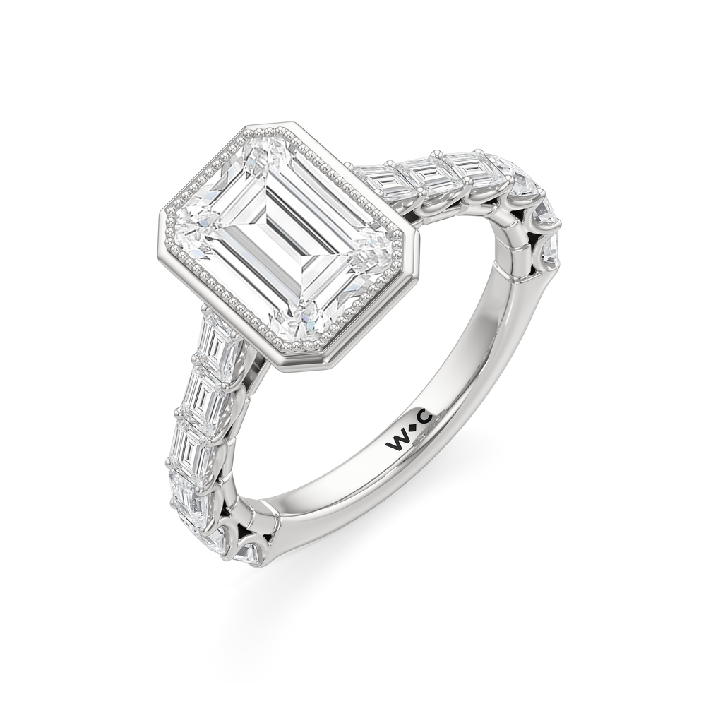 Emerald Cut The Ribbon Ring with Lab Grown Diamond in 14KT Platinum view 6
