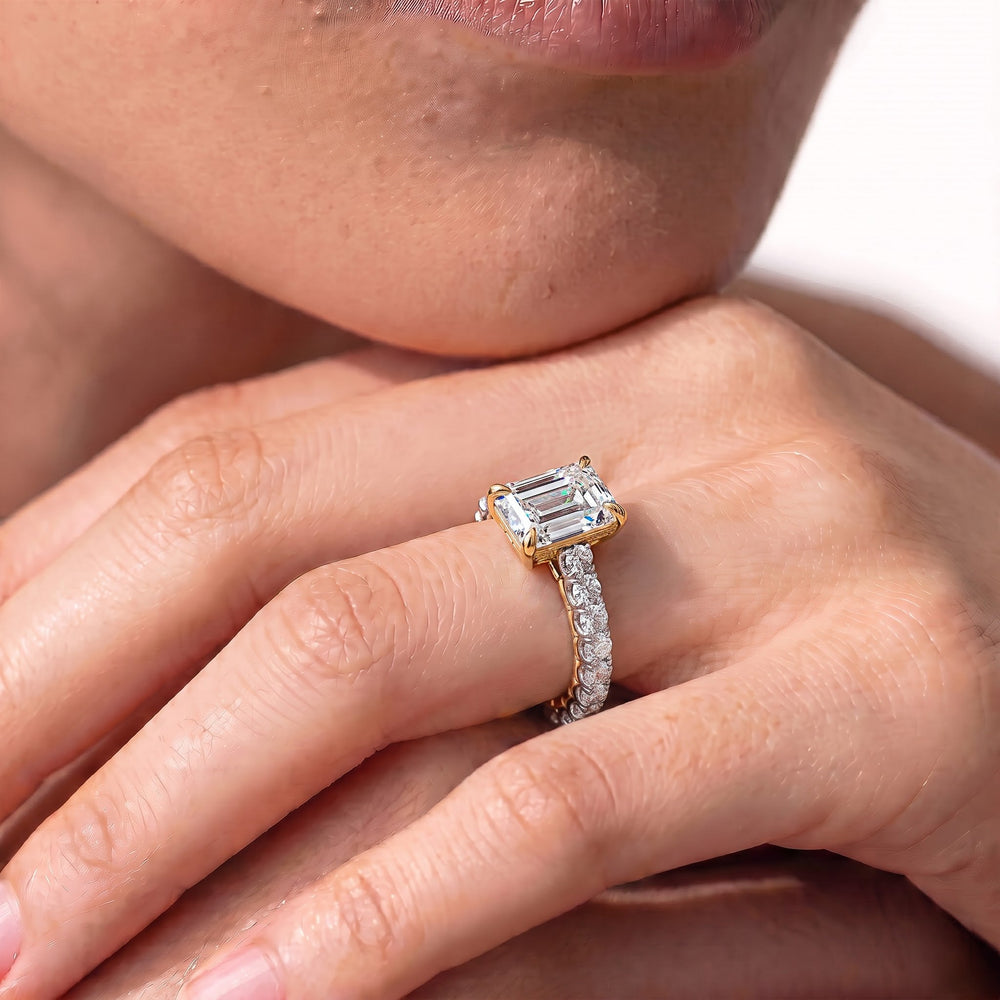 Emerald Cut The Crest Ring with Lab Grown Diamond in 14KT Platinum view 4
