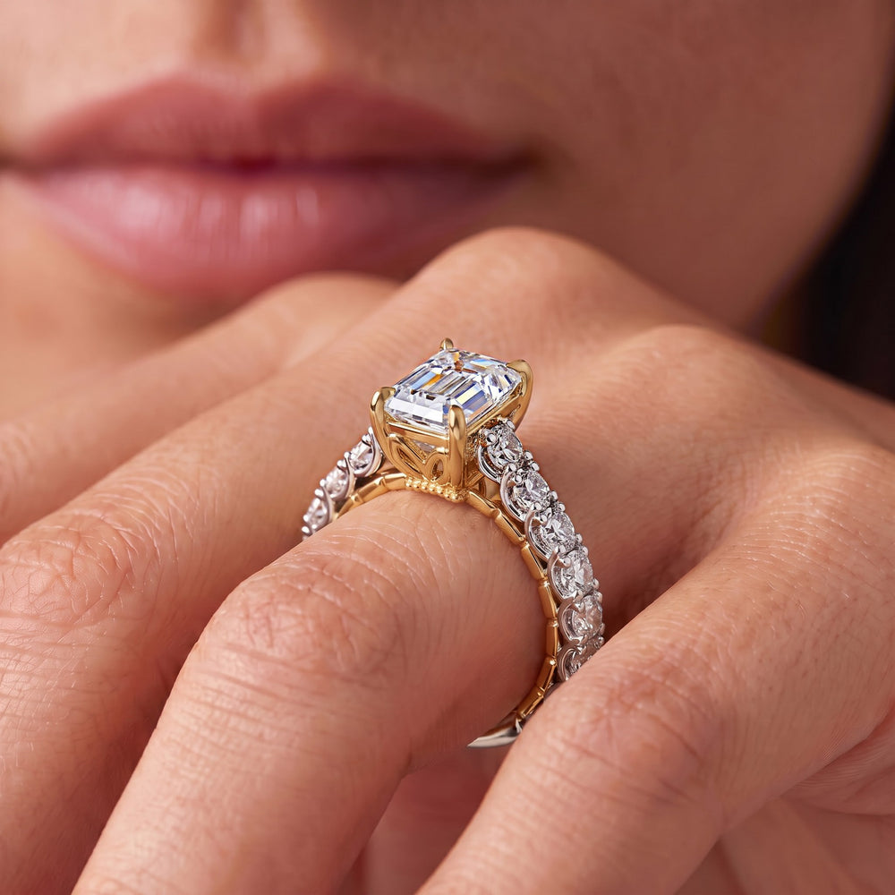 Oval Cut The Crest Ring with Lab Grown Diamond in 14KT White & Yellow Gold view 3
