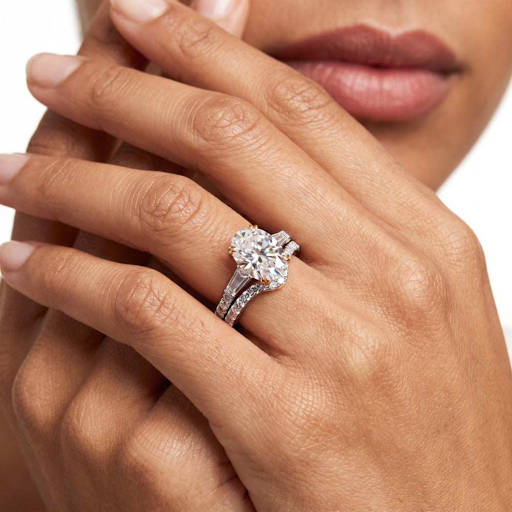 The Mercer Tapered Baguette Three Stone Diamond Wedding Band with 18KT Rose Gold Cut Diamond in 14KT Rose Gold view 3
